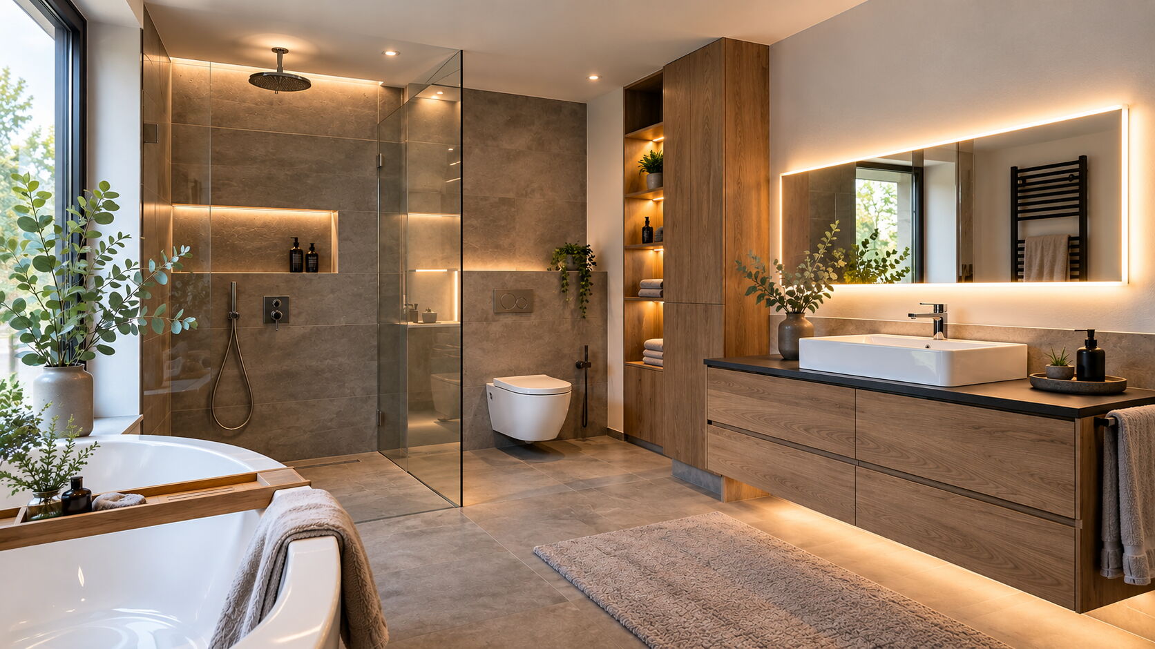 Helles, modernes Bad mit bodengleicher Dusche